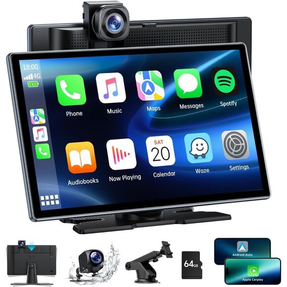 LAMTTO Portable Carplay Screen for Car,9-inch Wireless Carplay - Picture 1 of 8